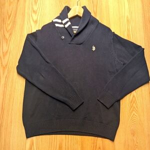 Mens Polo Assn. Navy Shawl Collar Sweater with Embroidered Logo